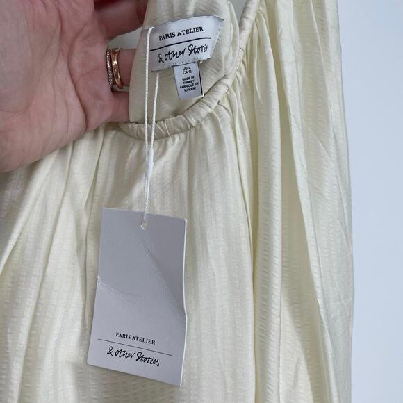 NWT‎ & Other Stories Cream Satin Mini Dress Size Large Minimalist Euro Summer - Picture 3 of 4